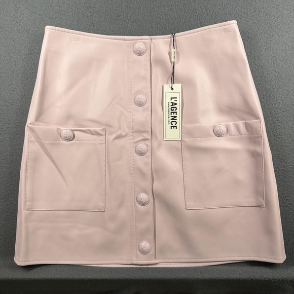 L'AGENCE Dresses & Skirts - L'AGENCE Skirt Womens 4 Pink Vegan Leather Button Front Pockets Lined Mini